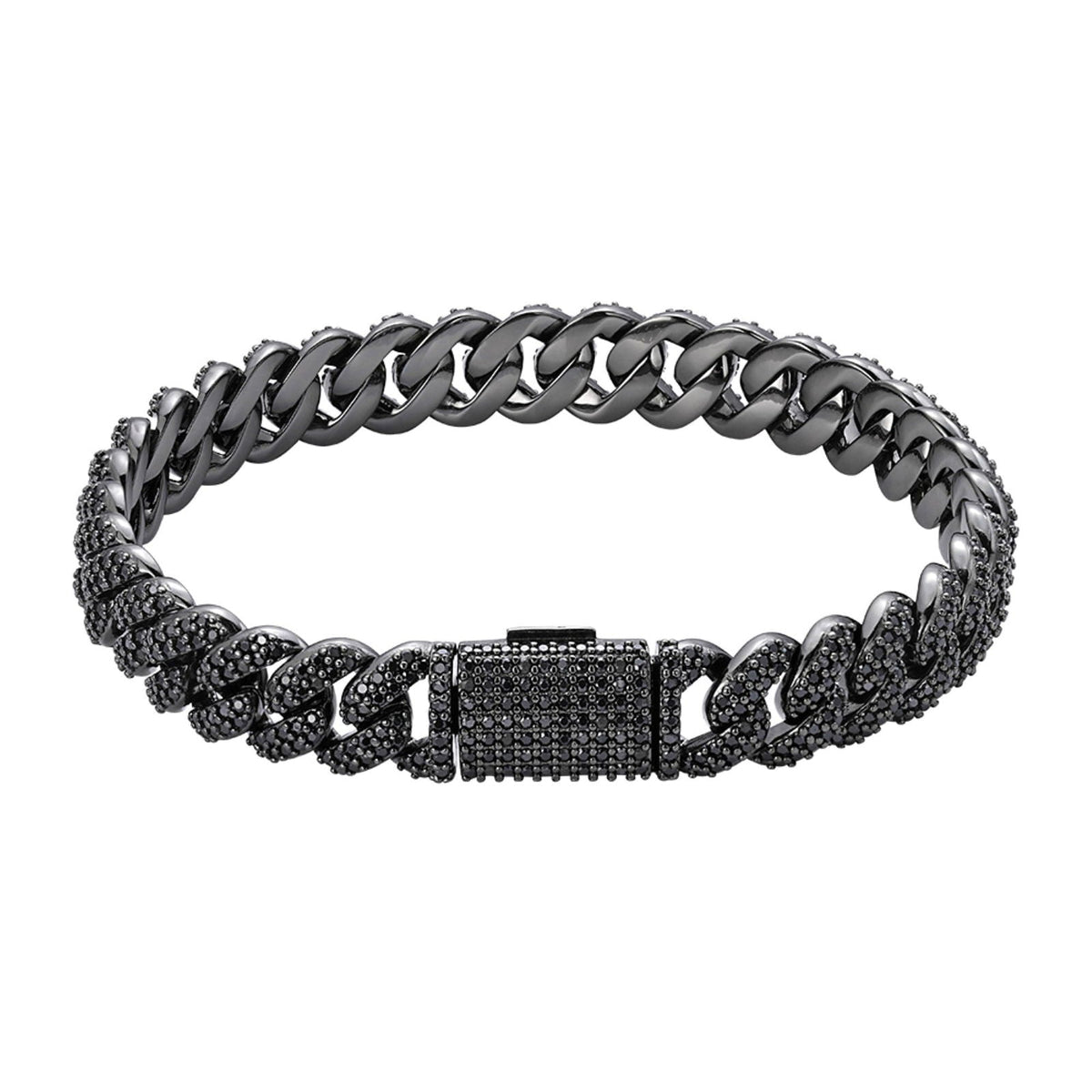 8mm Black Moissanite Miami Cuban Bracelet – 925 Sterling Silver, Black Finish
