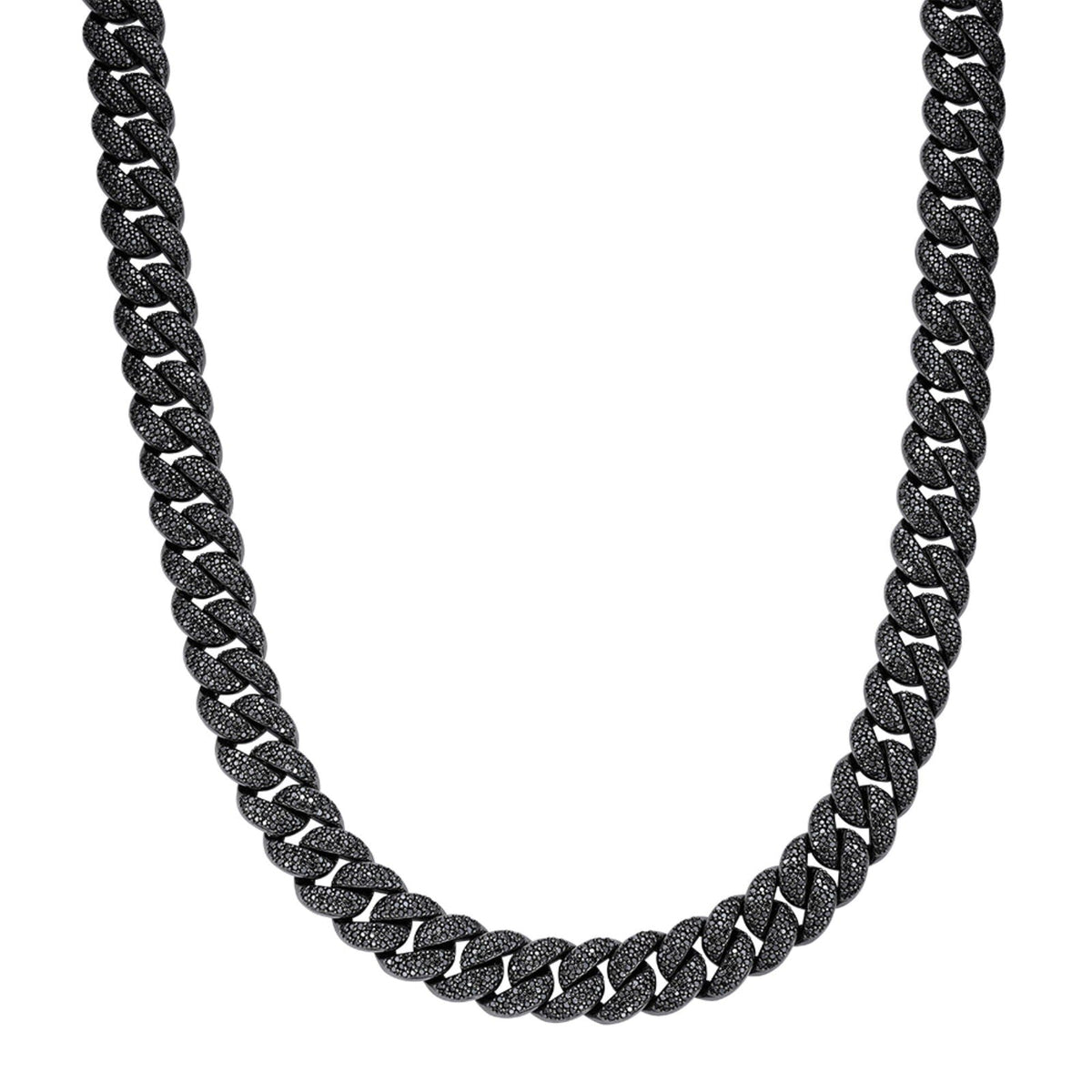 15mm Black Moissanite Miami Cuban Chain – 925 Sterling Silver, Black Finish