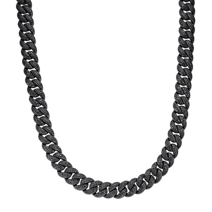 15mm Black Moissanite Miami Cuban Chain – 925 Sterling Silver, Black Finish