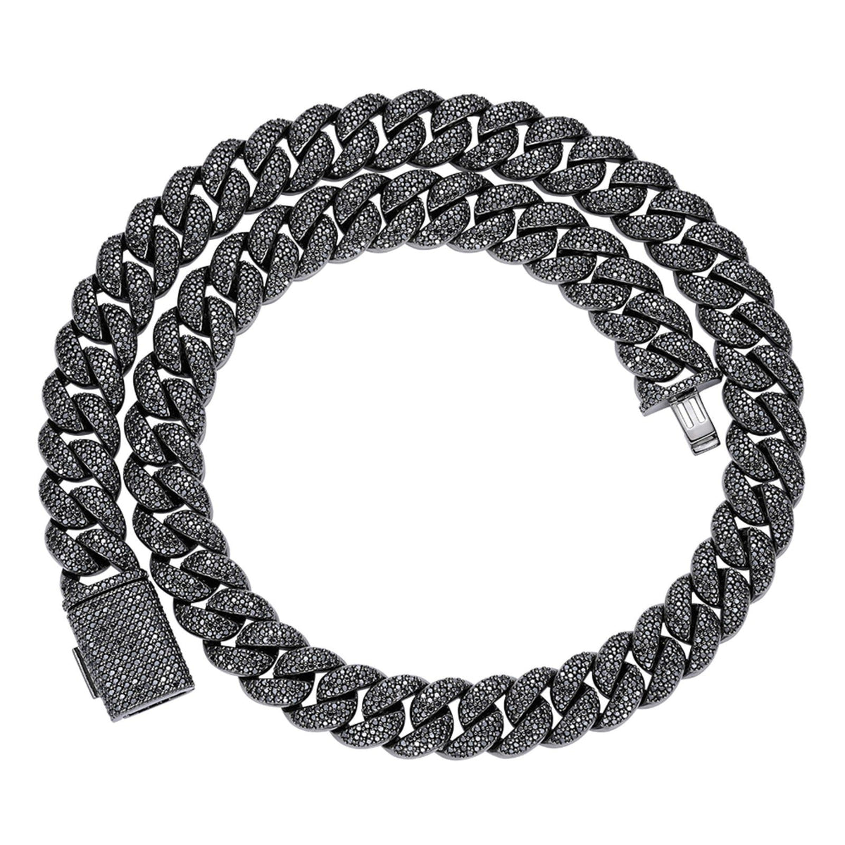 15mm Black Moissanite Miami Cuban Chain – 925 Sterling Silver, Black Finish, view 3