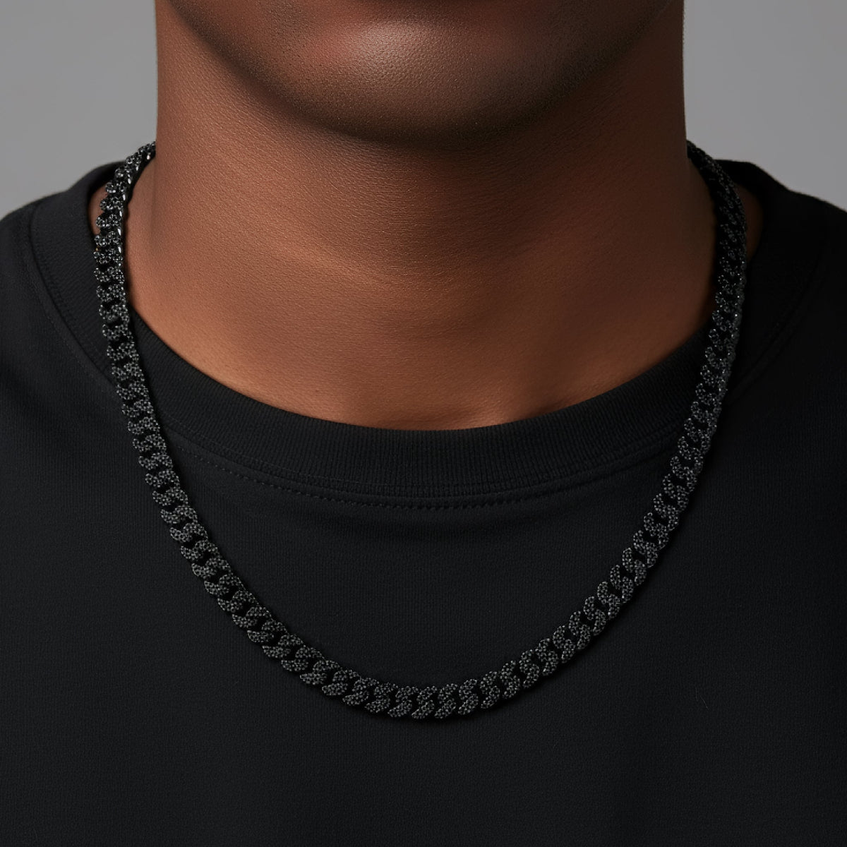 8mm Black Moissanite Miami Cuban Chain – 925 Sterling Silver, Black Finish, view 2