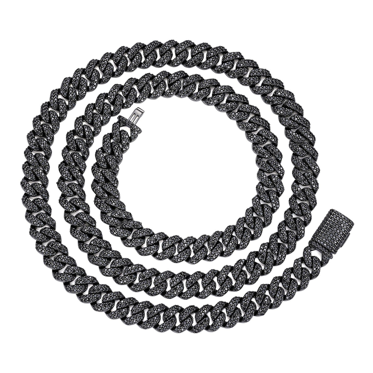 8mm Black Moissanite Miami Cuban Chain – 925 Sterling Silver, Black Finish, view 3