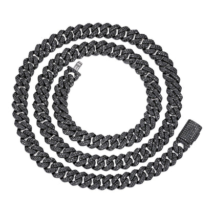 8mm Black Moissanite Miami Cuban Chain – 925 Sterling Silver, Black Finish, view 3