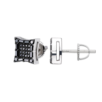 Kite Square Baguette Black Moissanite Stud Earrings – 925 Sterling Silver, Black Finish, 0.68 CTW