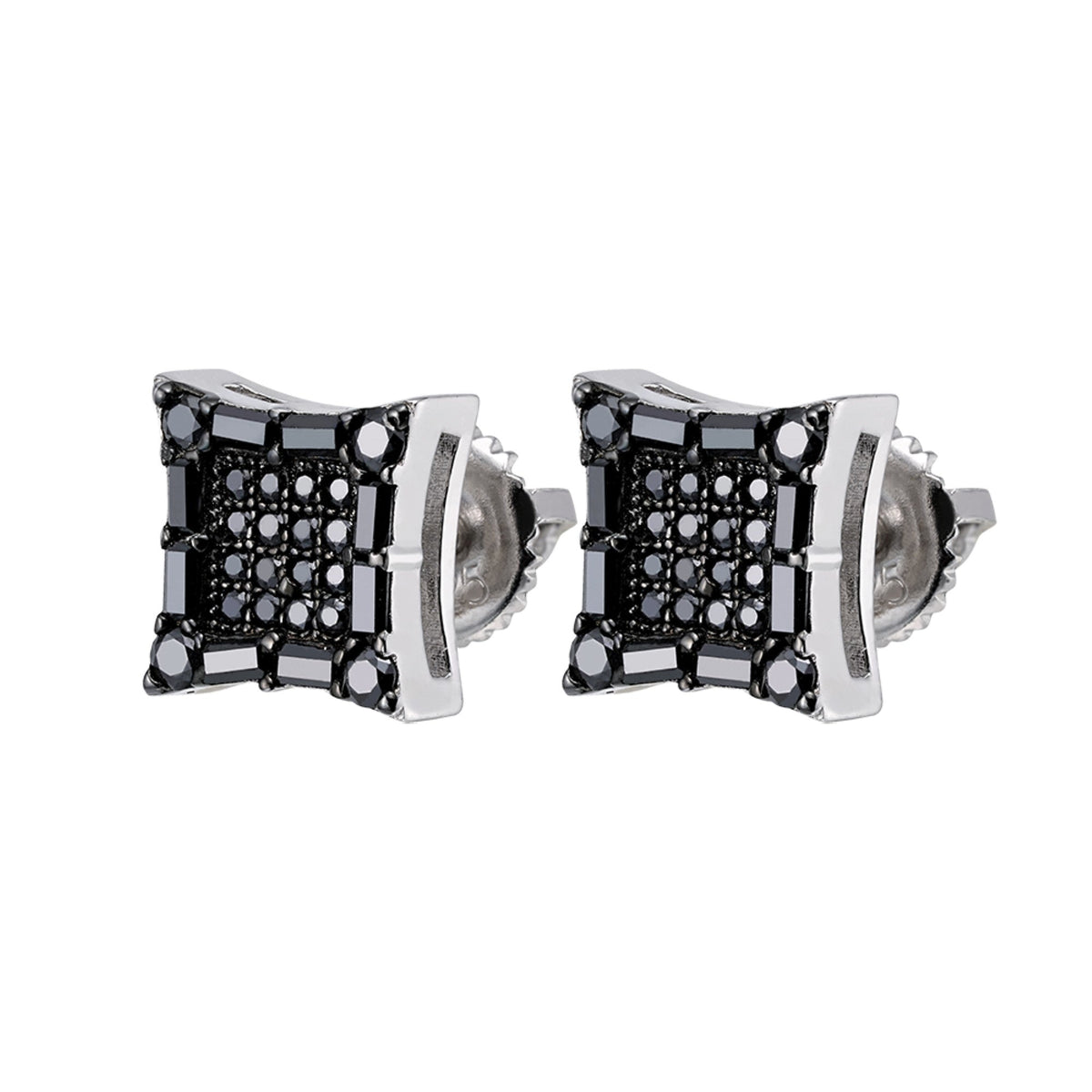 Kite Square Baguette Black Moissanite Stud Earrings – 925 Sterling Silver, Black Finish, 0.68 CTW, view 2