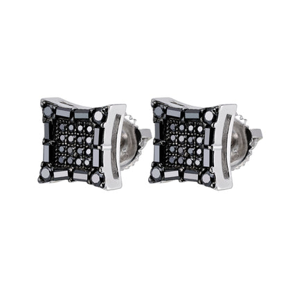 Kite Square Baguette Black Moissanite Stud Earrings – 925 Sterling Silver, Black Finish, 0.68 CTW, view 2