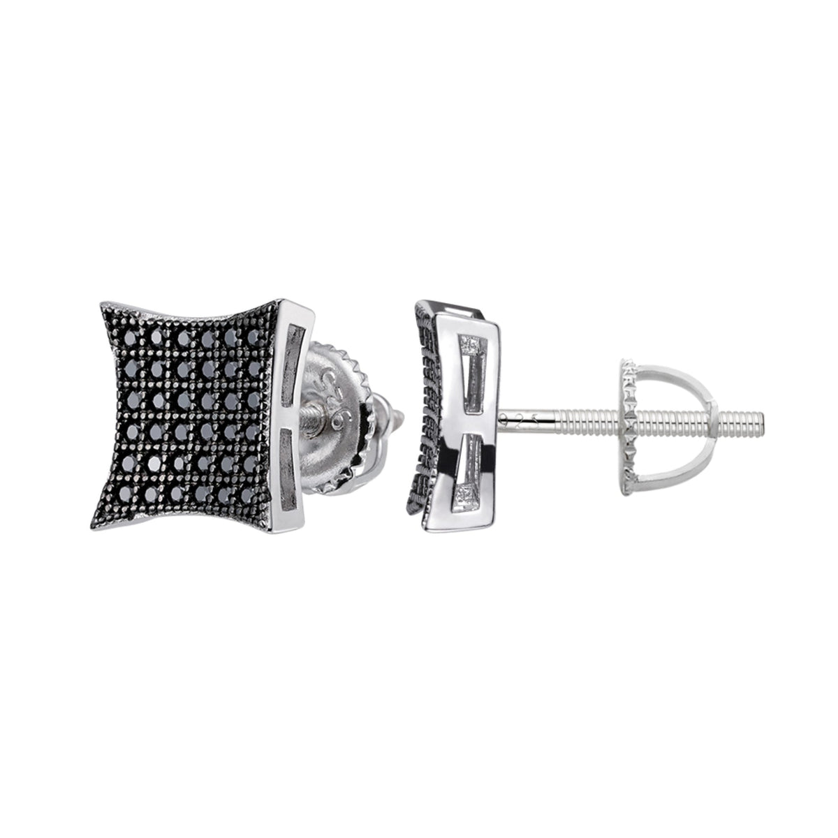 Kite Square Black Moissanite Stud Earrings – 925 Sterling Silver, Black Finish, 0.45 CTW