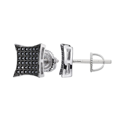 Kite Square Black Moissanite Stud Earrings – 925 Sterling Silver, Black Finish, 0.45 CTW