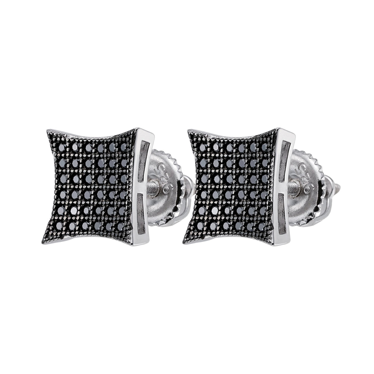 Kite Square Black Moissanite Stud Earrings – 925 Sterling Silver, Black Finish, 0.45 CTW, view 2