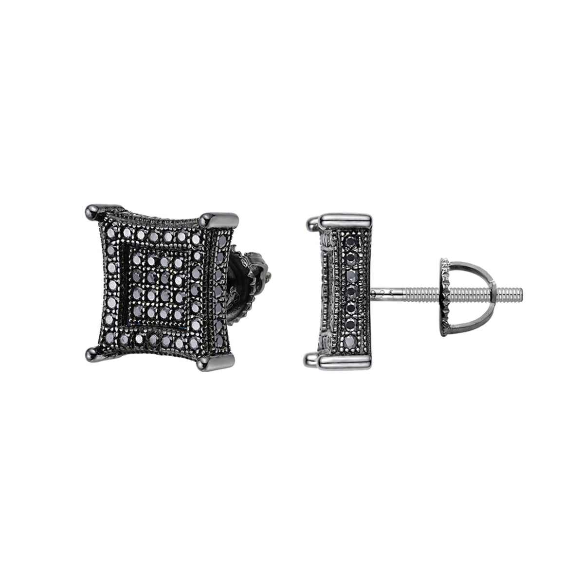 Kite Black Moissanite Stud Earrings – 925 Sterling Silver, Black Finish, 0.70 CTW