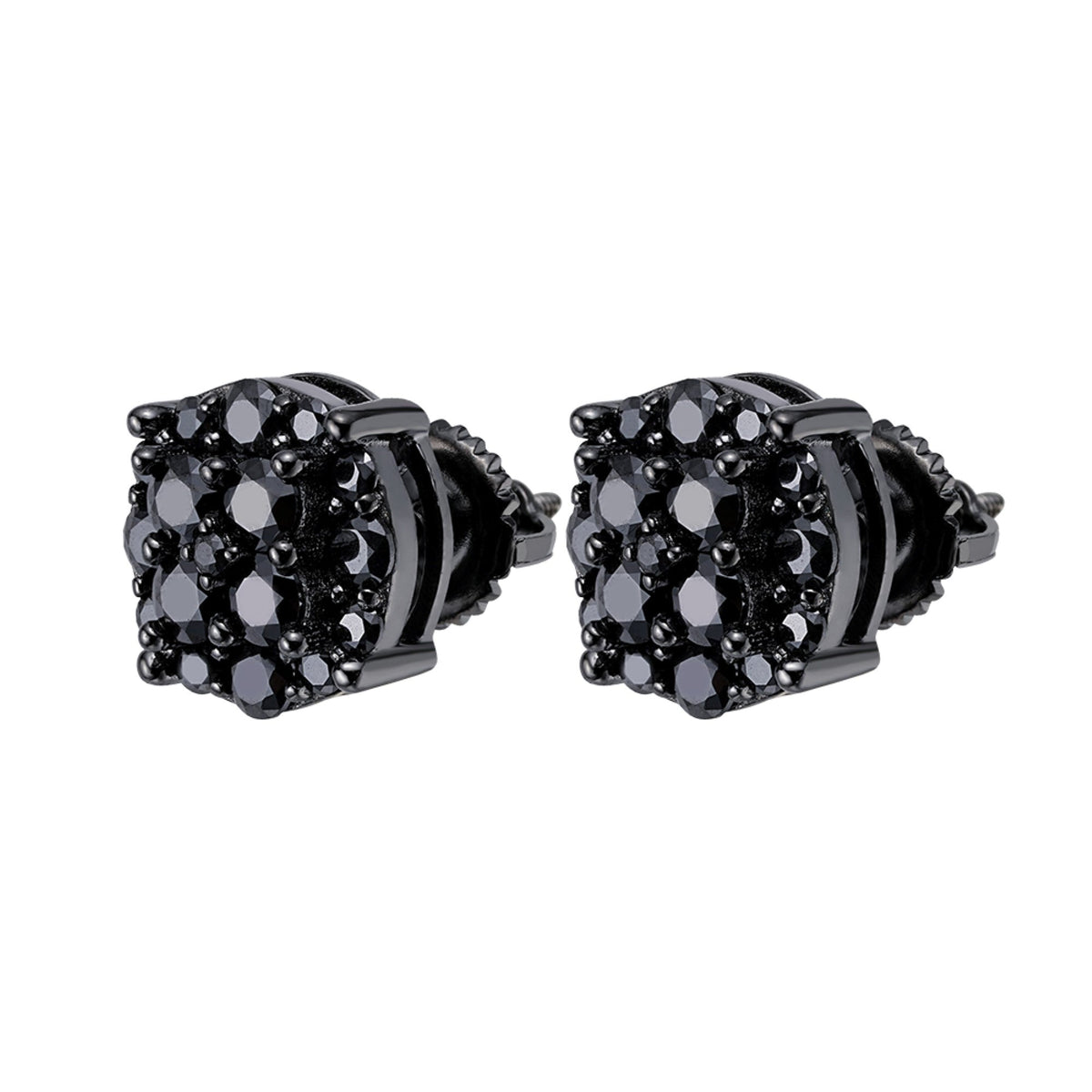 Large Round Cluster Black Moissanite Stud Earrings – 925 Sterling Silver, Black Finish, 1.12 CTW, view 2