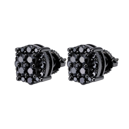 Large Round Cluster Black Moissanite Stud Earrings – 925 Sterling Silver, Black Finish, 1.12 CTW, view 2