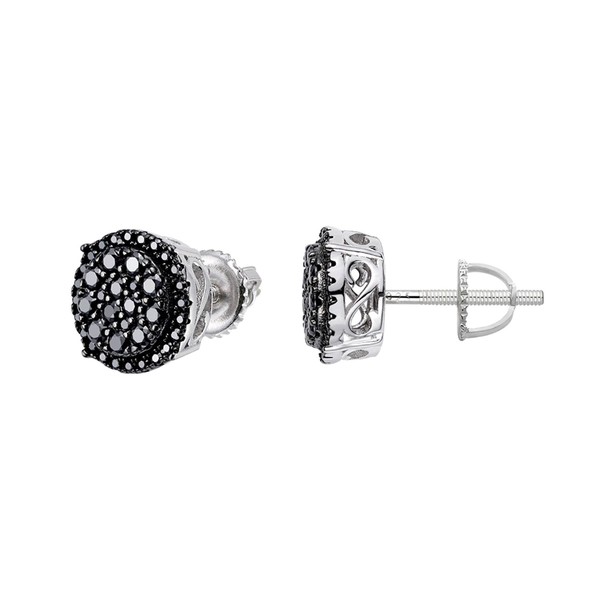 Round Cluster Black Moissanite Stud Earrings – 925 Sterling Silver, Black Finish, 0.71 CTW