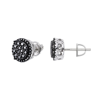 Round Cluster Black Moissanite Stud Earrings – 925 Sterling Silver, Black Finish, 0.71 CTW