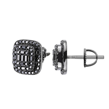 Square Cushion Black Moissanite Stud Earrings – 925 Sterling Silver, Black Finish, 0.70 CTW