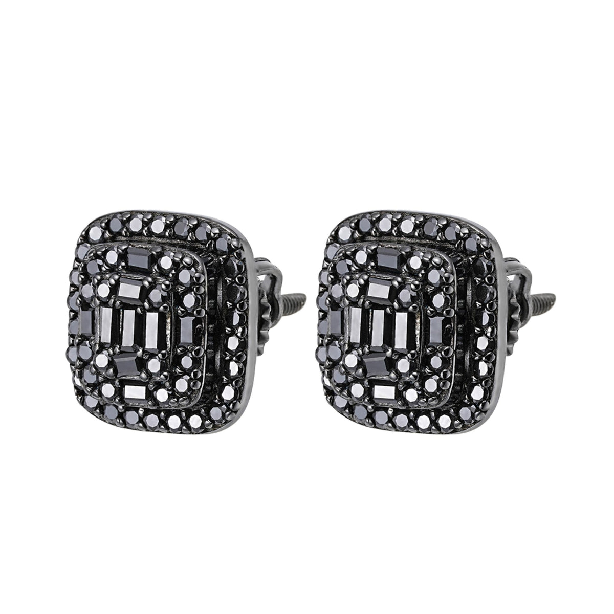 Square Cushion Black Moissanite Stud Earrings – 925 Sterling Silver, Black Finish, 0.70 CTW, view 2