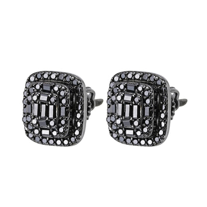 Square Cushion Black Moissanite Stud Earrings – 925 Sterling Silver, Black Finish, 0.70 CTW, view 2