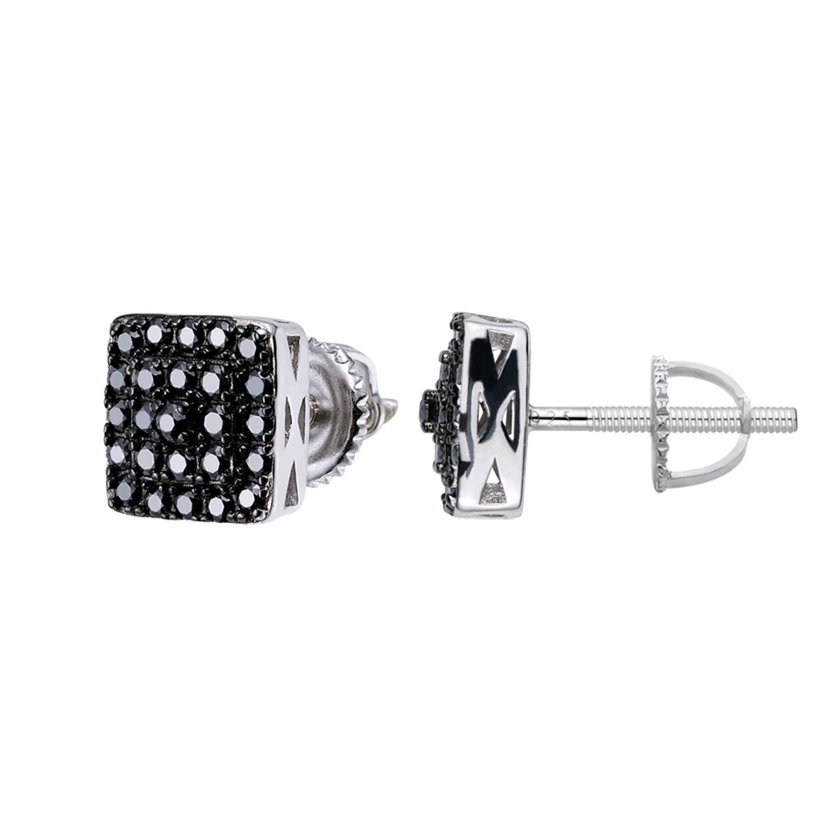 Square Black Moissanite Stud Earrings – 925 Sterling Silver, Black Finish, 0.55 CTW