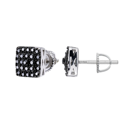 Square Black Moissanite Stud Earrings – 925 Sterling Silver, Black Finish, 0.55 CTW