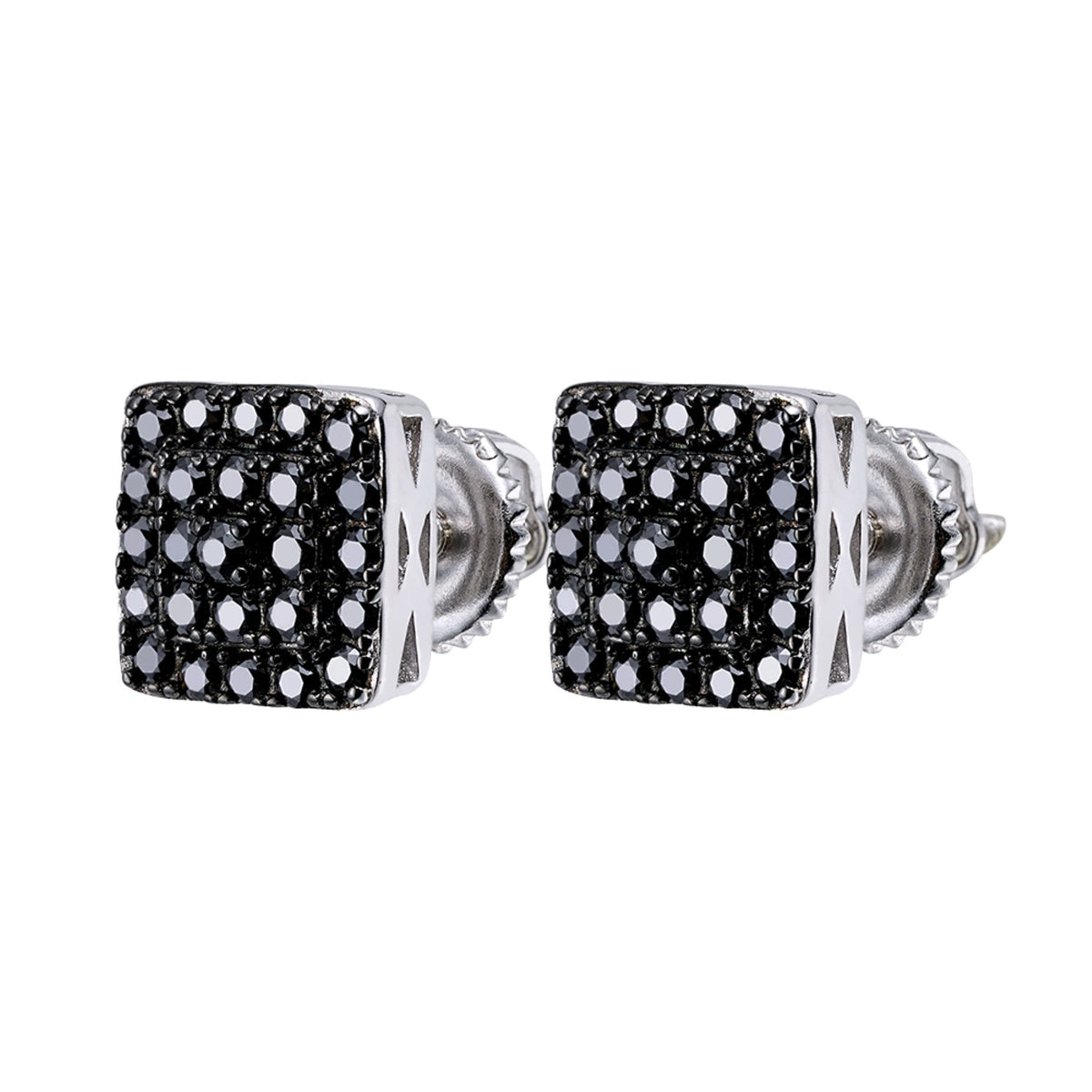 Square Black Moissanite Stud Earrings – 925 Sterling Silver, Black Finish, 0.55 CTW, view 2