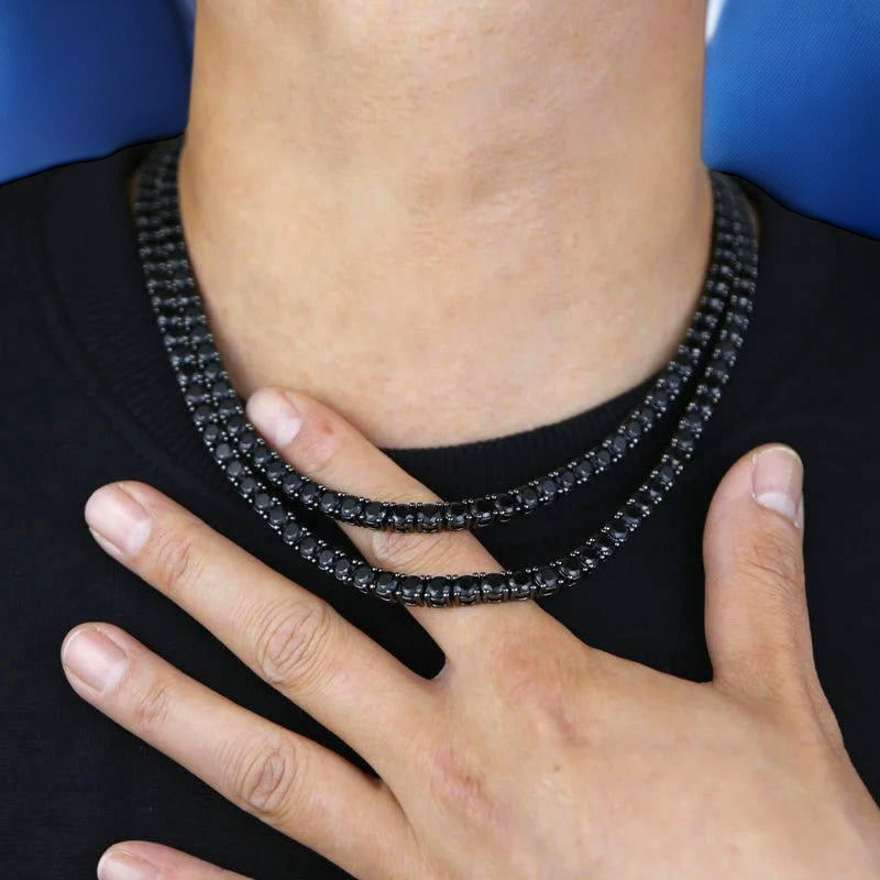 3mm Black Moissanite Tennis Chain – 925 Sterling Silver, view 2