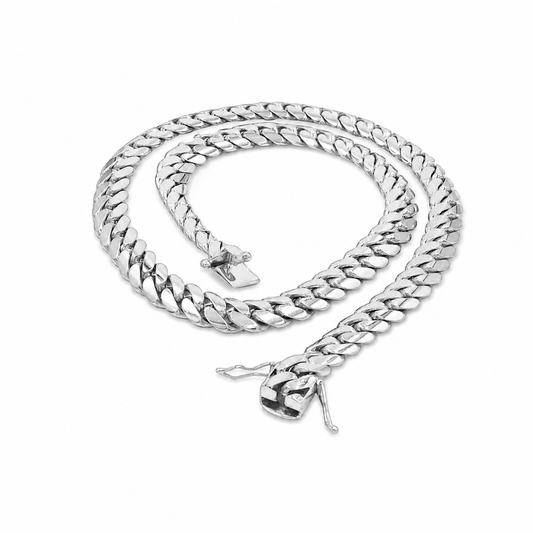 Mens White Gold Chain - Solid Miami Cuban Link 10K Gold