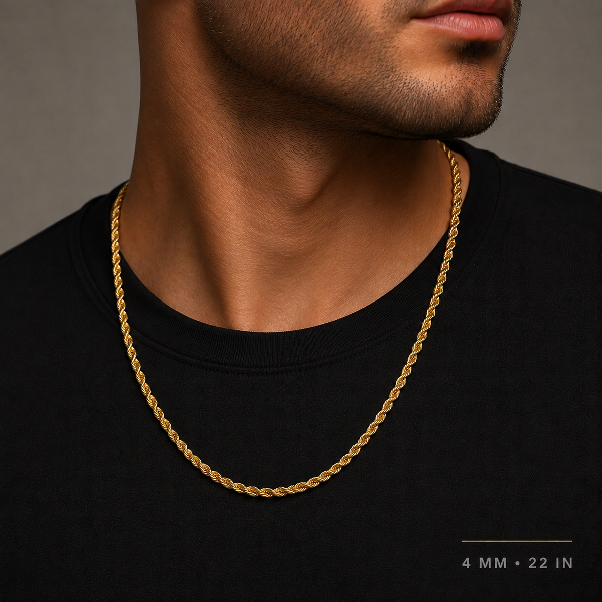 18K Gold Solid Rope Chain, close-up of the links