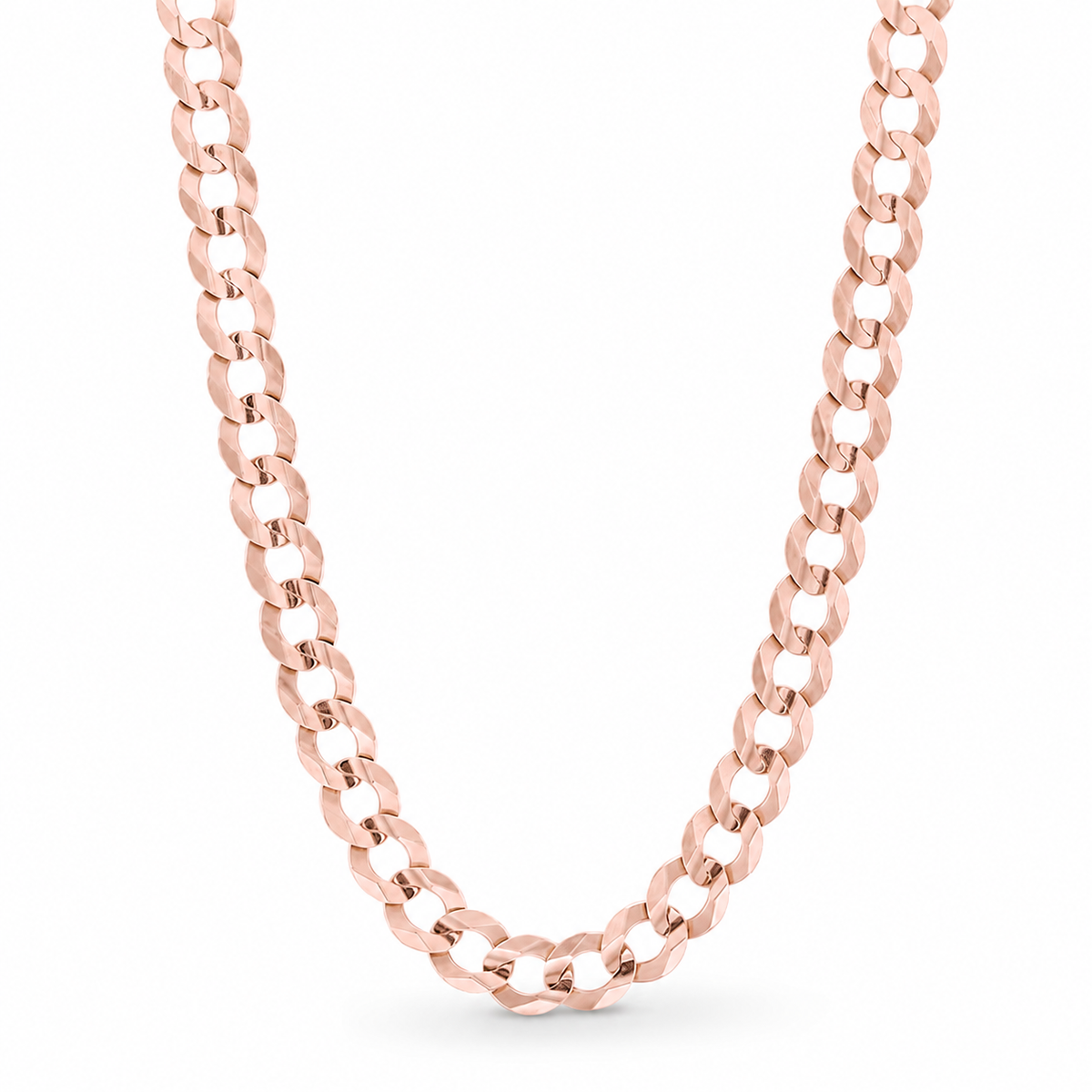 14K Rose Gold Solid Diamond-Cut Cuban Curb Link Chain, detail view