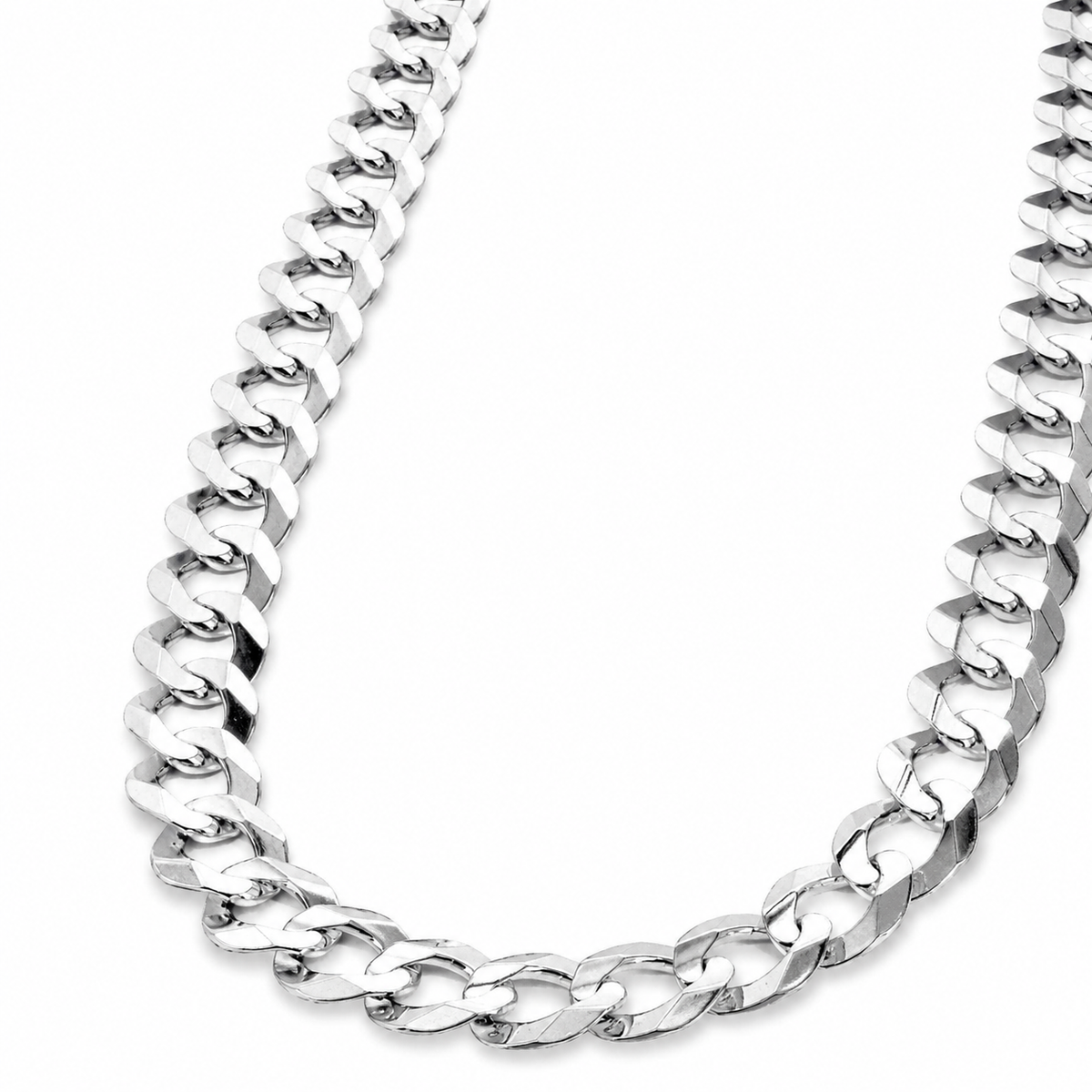 18K White Gold Cuban Curb Link Chain, side view