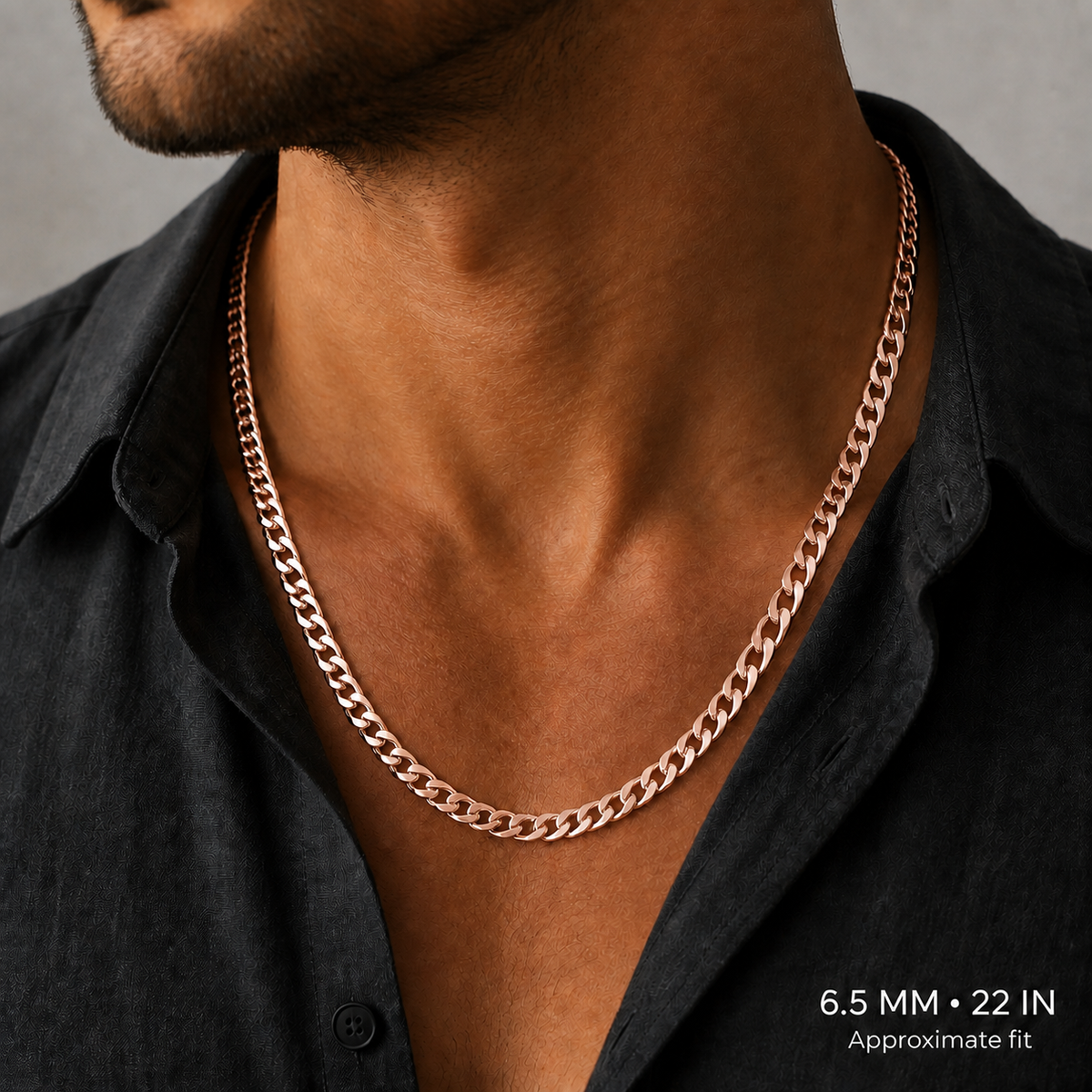 14K Rose Gold Solid Cuban Curb Link Chain, detail view