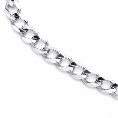 14K White Gold Solid Cuban Curb Link Chain, detail view