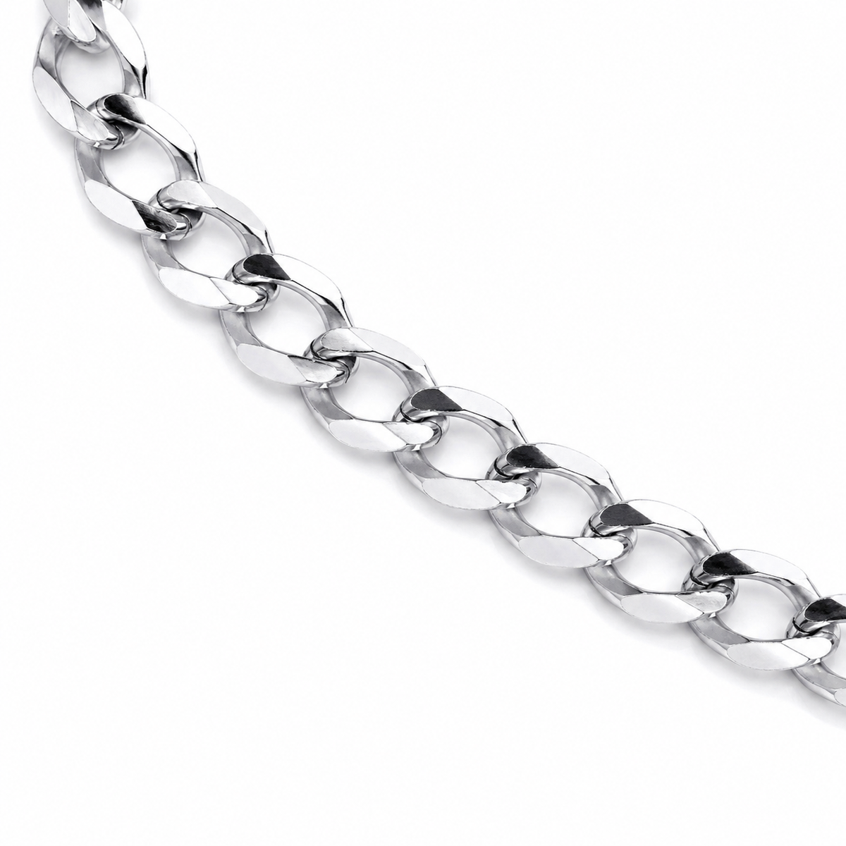 18K White Gold Cuban Curb Link Chain, detail view