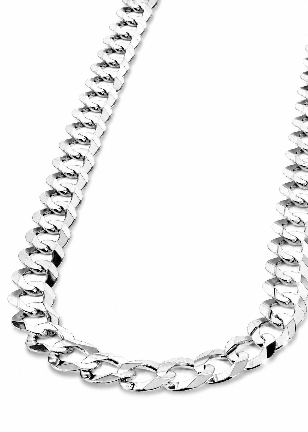 14K White Gold Solid Diamond-Cut Cuban Curb Link Chain, additional view