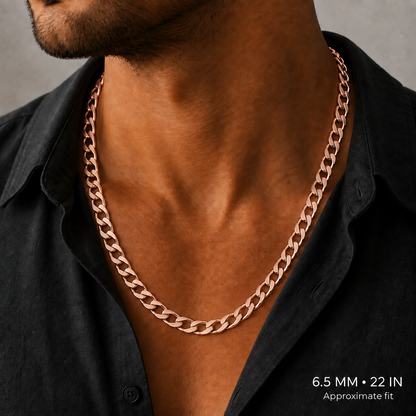 14K Rose Gold Semi-Solid Cuban Curb Link Chain, detail view