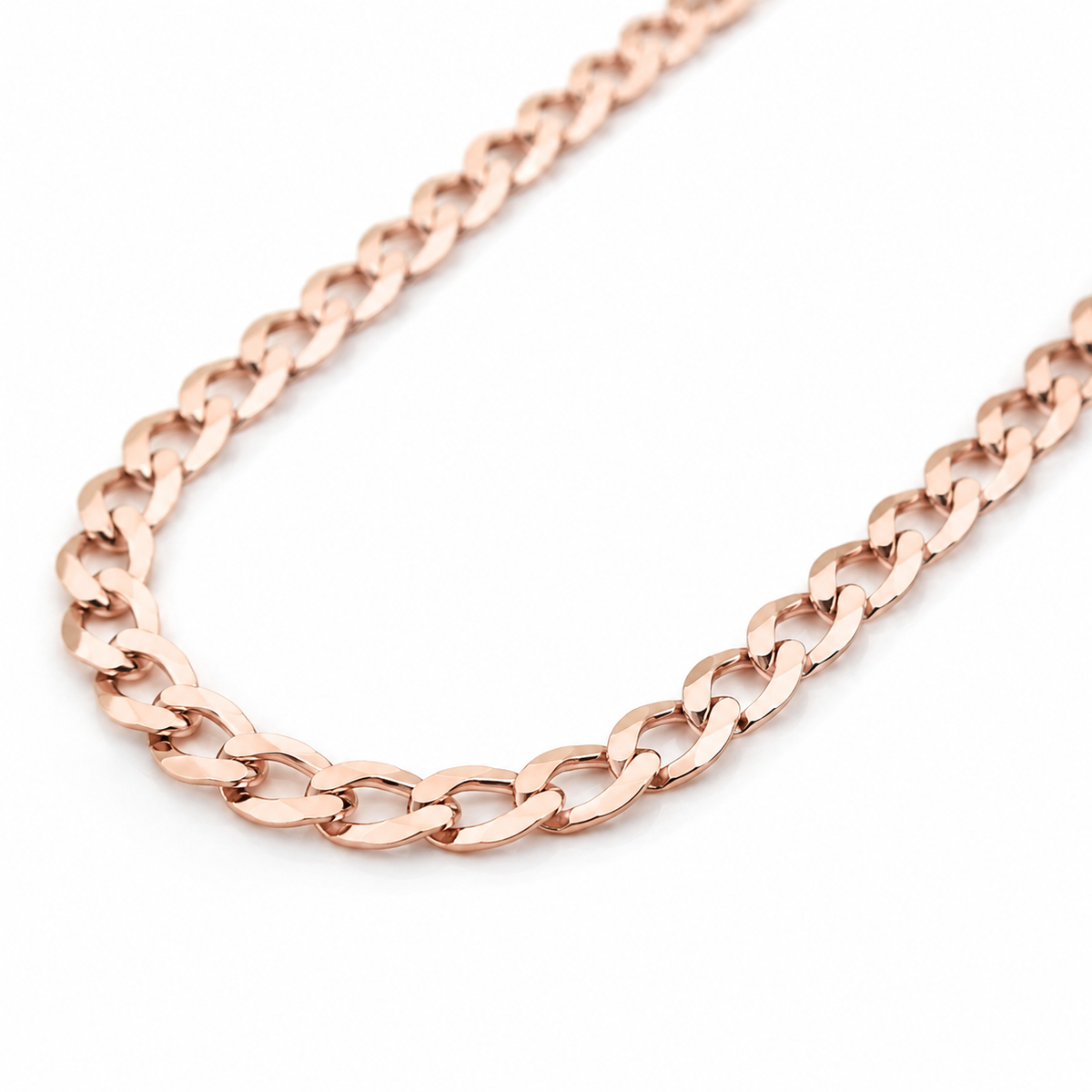 18K Rose Gold Cuban Curb Link Chain, close-up of the links
