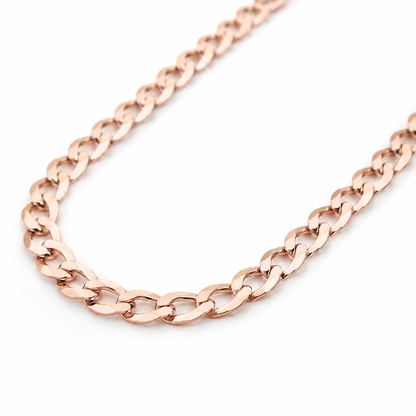 14K Rose Gold Solid Diamond-Cut Cuban Curb Link Chain, front view