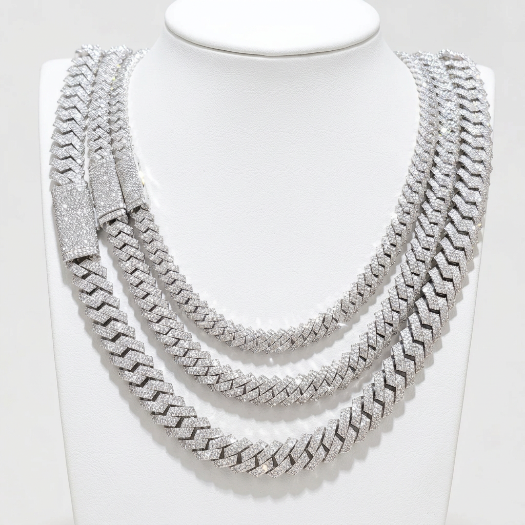 925 Sterling Silver Natural Diamond Miami Cuban Link Chain