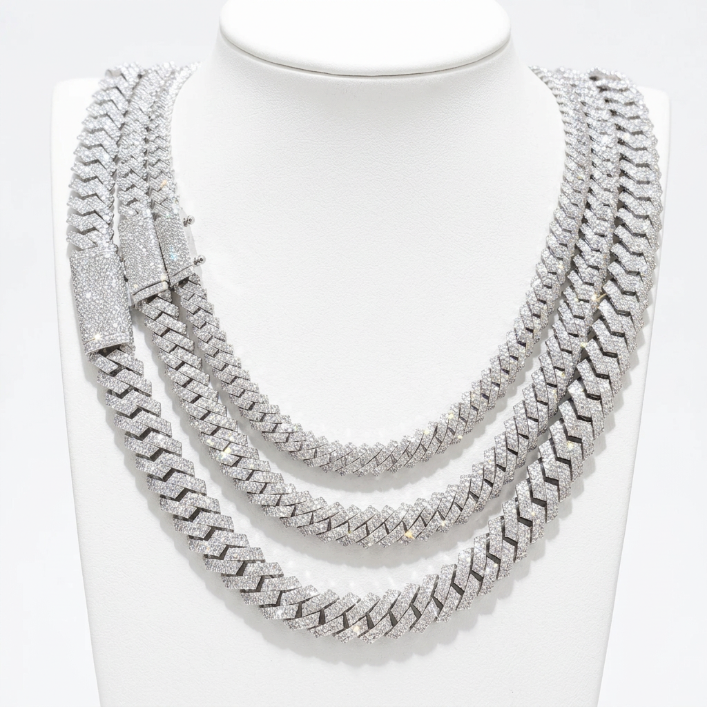 925 Sterling Silver Natural Diamond Miami Cuban Link Chain