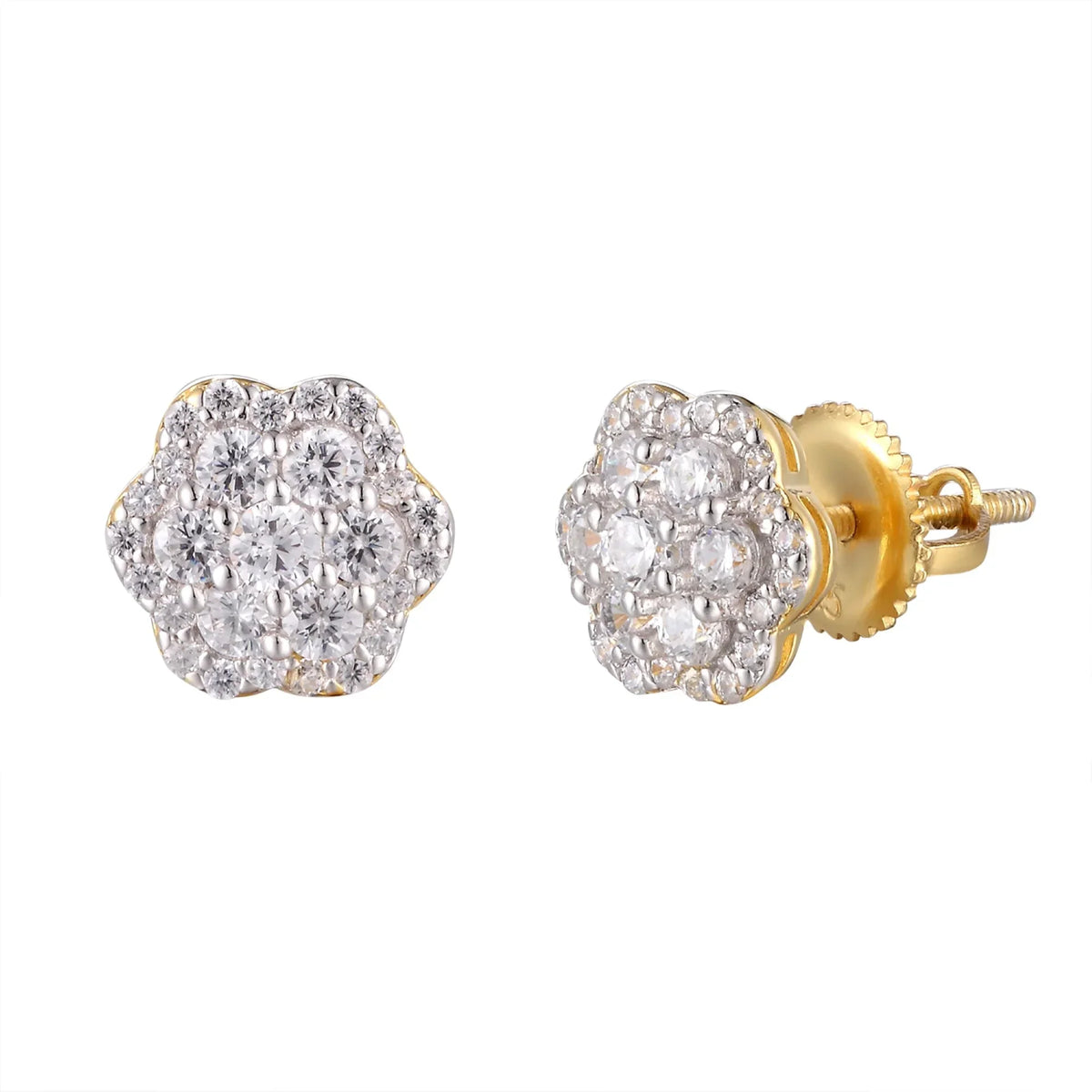 Flower Cluster VVS D Moissanite Stud Earrings – 925 Sterling Silver, 14K Yellow Gold Finish, 0.55 CTW