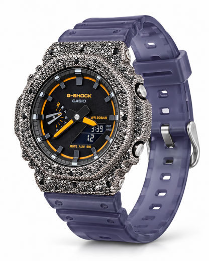 Iced Out Moissanite G-Shock GA-2100 Watch – Blue Smoke Band, Black Stone Pavé Case – view 5