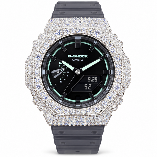 Iced Out Moissanite G-Shock GA-2100 Watch – Mint Accent Dial, Smoke Band – view 1