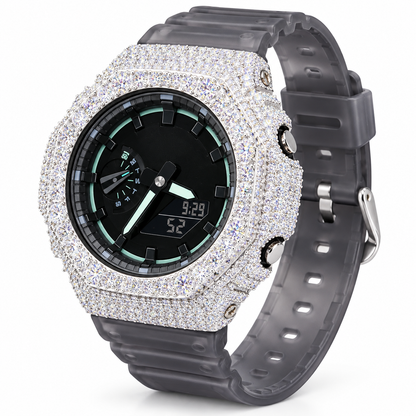 Iced Out Moissanite G-Shock GA-2100 Watch – Mint Accent Dial, Smoke Band – view 3