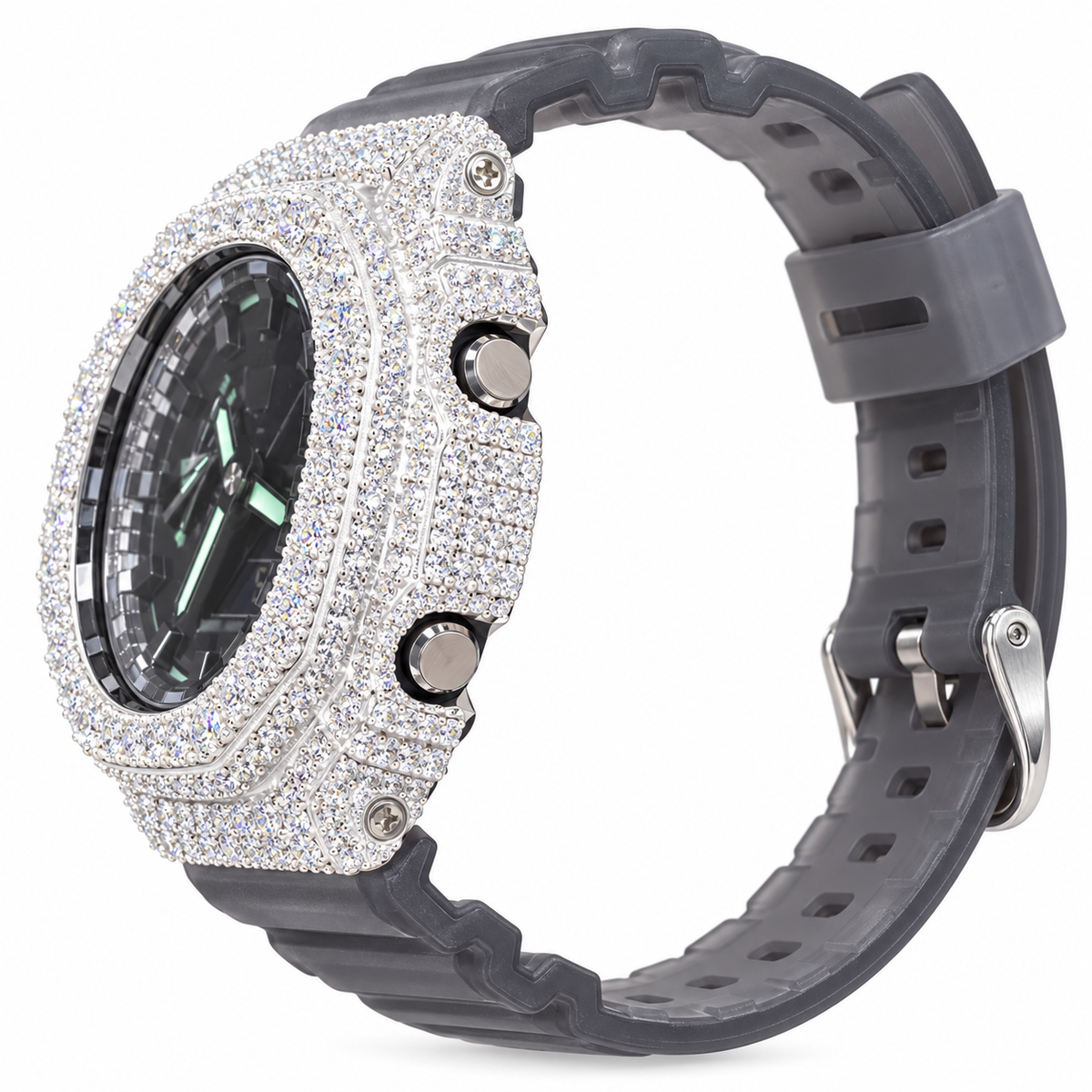 Iced Out Moissanite G-Shock GA-2100 Watch – Mint Accent Dial, Smoke Band – view 4