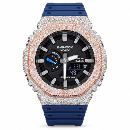 Iced Out G-Shock Solar Bluetooth Watch – Navy Band, Two-Tone Pavé Case – view 1