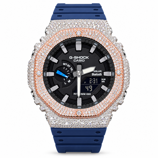 Iced Out G-Shock Solar Bluetooth Watch – Navy Band, Two-Tone Pavé Case – view 1