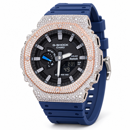 Iced Out G-Shock Solar Bluetooth Watch – Navy Band, Two-Tone Pavé Case – view 2