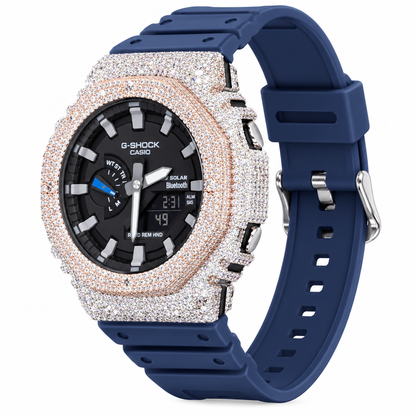 Iced Out G-Shock Solar Bluetooth Watch – Navy Band, Two-Tone Pavé Case – view 4