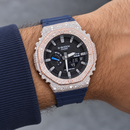 Iced Out G-Shock Solar Bluetooth Watch – Navy Band, Two-Tone Pavé Case – view 3