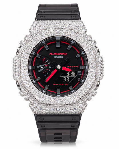 Iced Out Moissanite G-Shock GA-2100 Watch – Red Accent Dial, Black Band – view 1