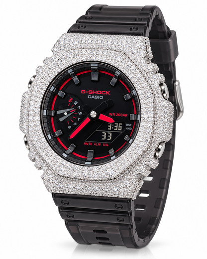 Iced Out Moissanite G-Shock GA-2100 Watch – Red Accent Dial, Black Band – view 3